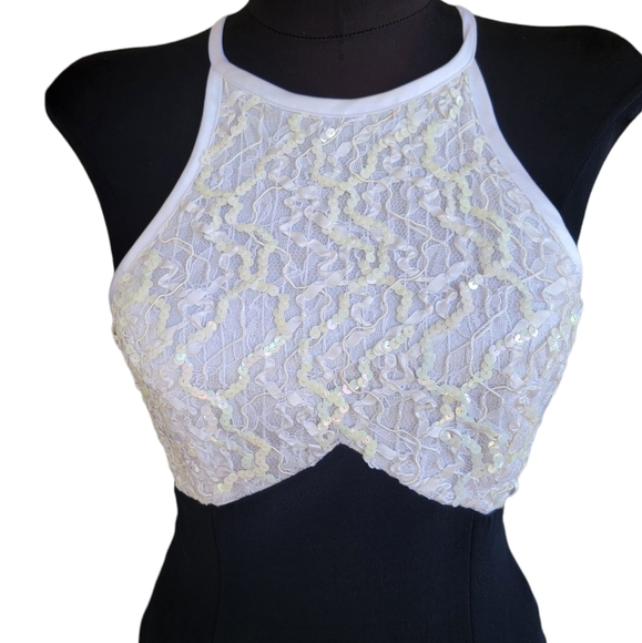 Bari-Jay Black and White Full Length Gown w/Front Slit..Sz. S - Picture 10 of 13